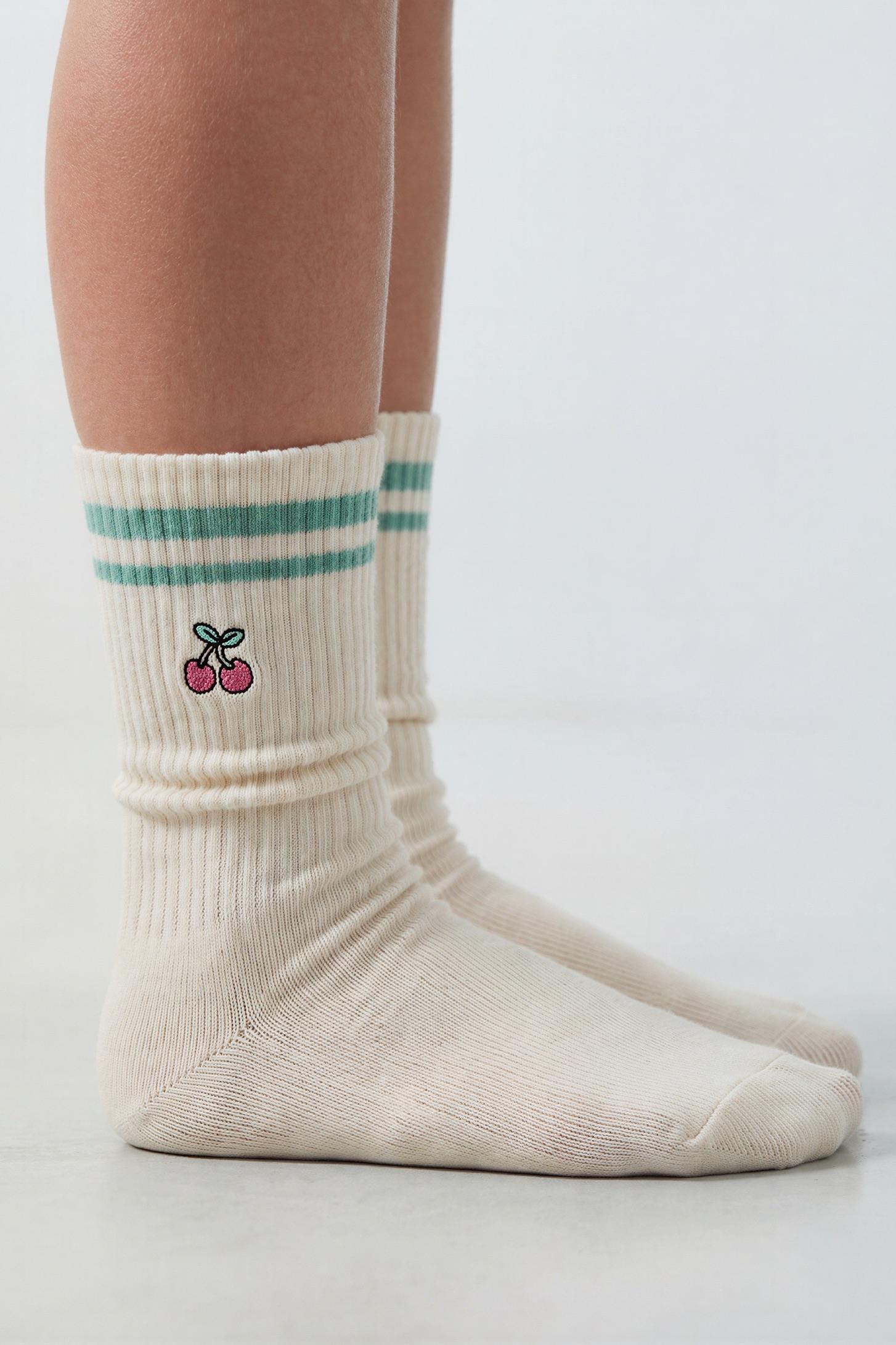 LOT DE DEUX CHAUSSETTES LONGUES FLEURS ET BANDES